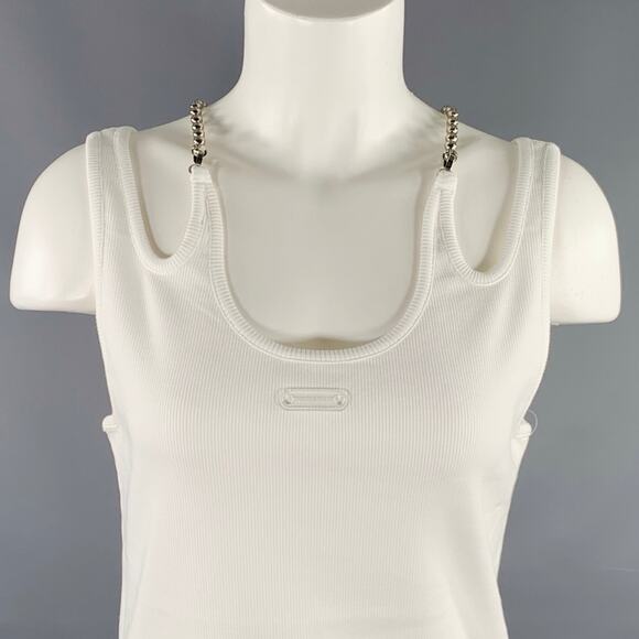 PRIVATE POLICY Size S Ball Chain White Cotton Blend Ribbed Tank Casual Top - Picture 2 of 8